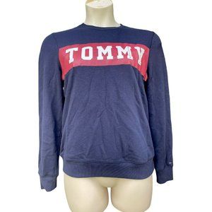 Tommy Hilfiger Logo SpellOut Navy Blue Sweatshirt Women Size Medium M Mens XS